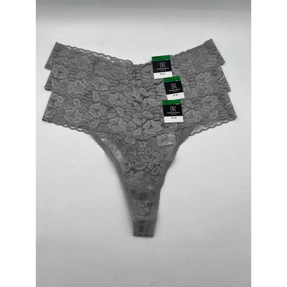 INC International Concepts Womens Lace Trim Thong Panties 3 Pack Gray Large New - Picture 2 of 6